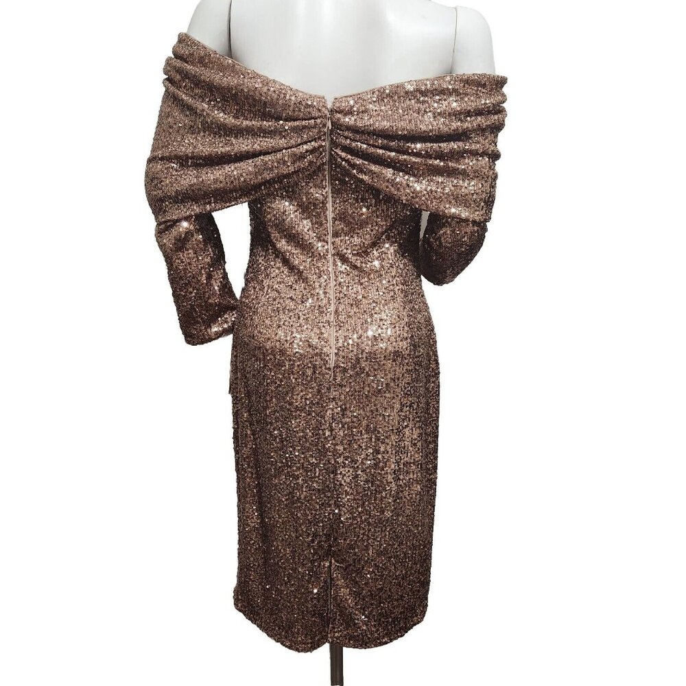 Vince Camuto Sequin Draped Off-the-Shoulder Sweetheart Neck Size 10 Dress (CJ8) - Picture 3 of 12